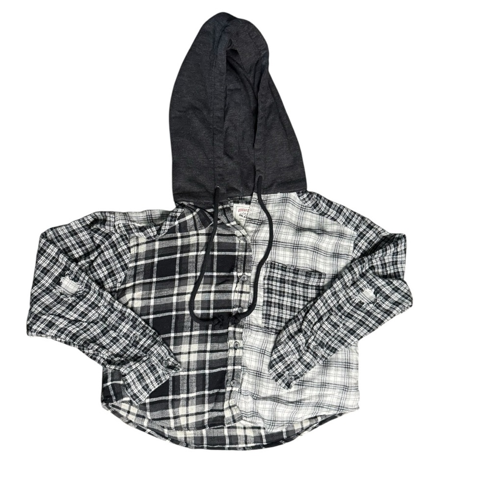 American Eagle Outfitters Cropped Black‎ and White Plaid Hoodie Sz XS